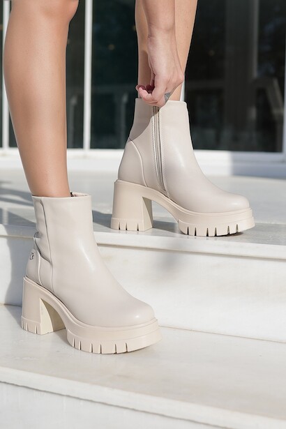Kadın Yüksek Taban Fermuarlı Bot Klira  Bej 4
