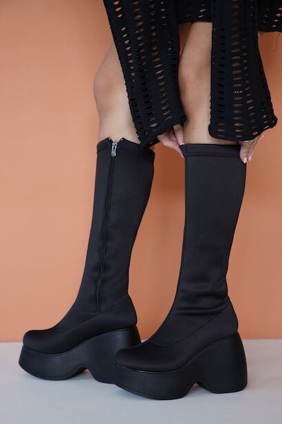 Kadın Dolgu Topuk Streç Diz Altı Çizme Veral 