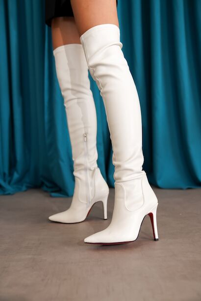 Kadın Yarım Fermuar Diz Üstü Streç Çizme Anjelika 