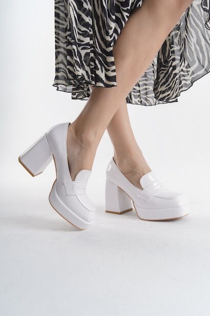 Kadın Platform Kalın Topuklu Loafer Harrie  Beyaz 4