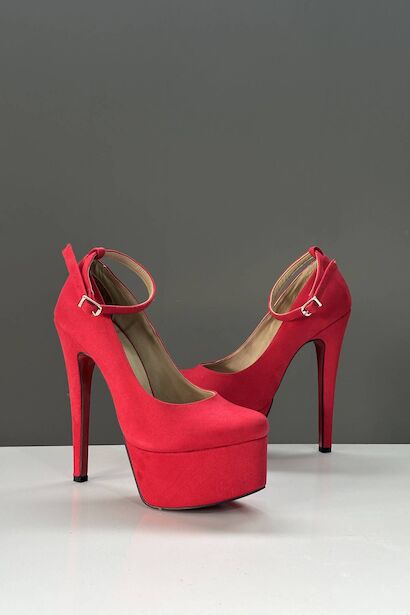 Kırmızı Süet Platform Topuklu Kadın Ayakkabısı  Kırmızı Süet 2