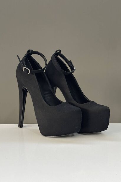 Siyah Süet Platform Kadın Ayakkabısı  Siyah Süet