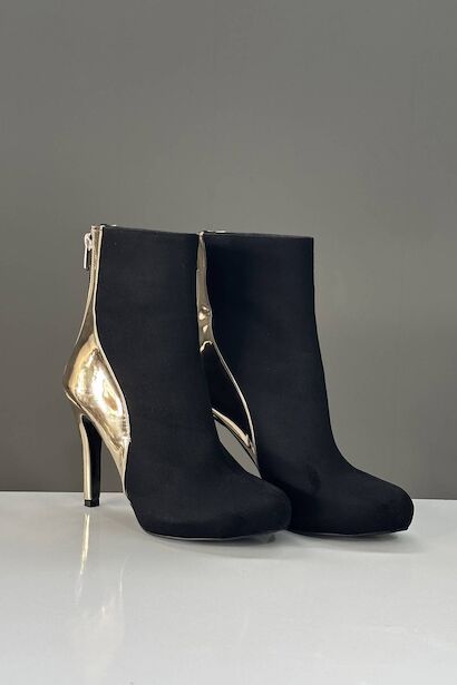 Siyah Süet Gold Detaylı Fermuarlı Bot 