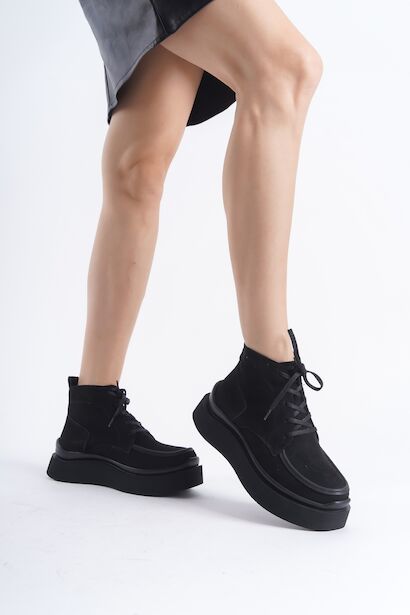 Kadın Bağcıklı Tasarım Kadın Düz Bot Bacika  Siyah 4