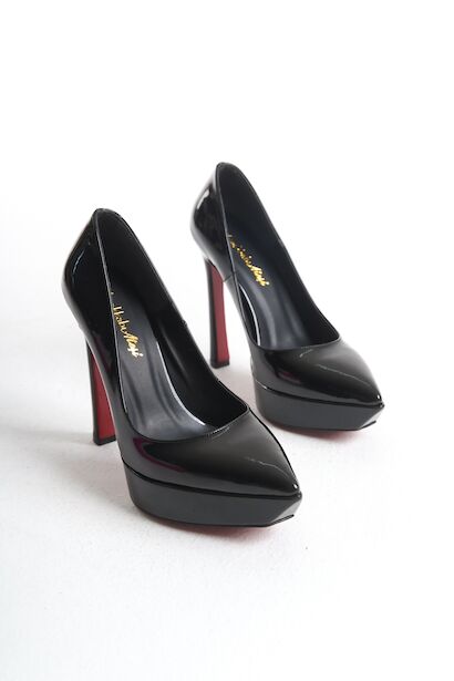 Kadın Özel Tasarım Platform Ayakkabı Siena  Siyah Rugan 4