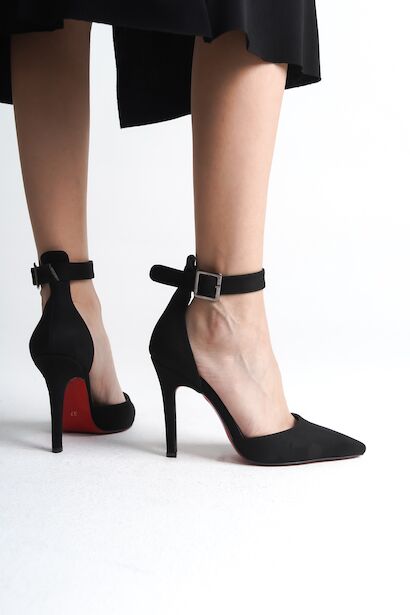 Kadın Sivri Burun İnce Topuklu Ayakkabı Sage  Siyah Süet 4