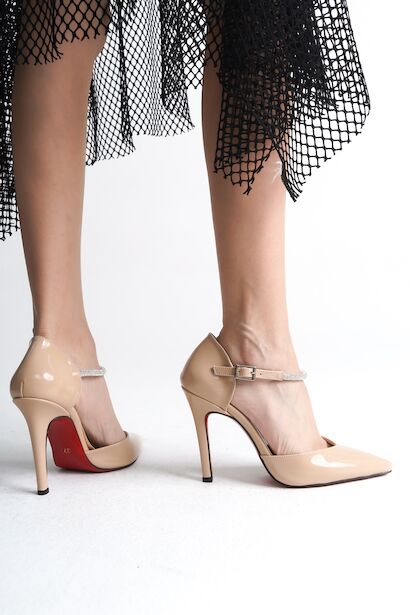Kadın Taş Baret Sivri Burun Topuklu Ayakkabı Sierra  Nude Rugan 4