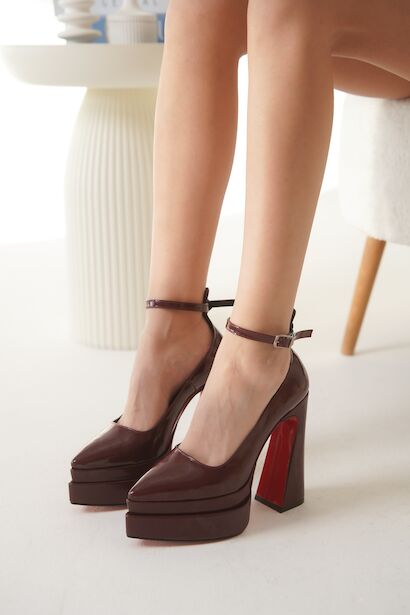 Çift Platform Özel Tasarım Kadın Ayakkabı Rigels  Bordo Cilt