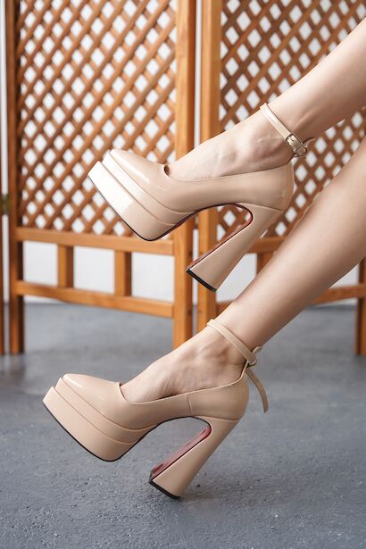 Çift Platform Özel Tasarım Kadın Ayakkabı Rigels  Nude Rugan 4