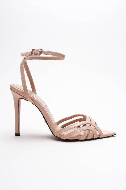 Kadın Açık Kafes Burun Tasarım İnce Topuklu Ayakkabı Prona 