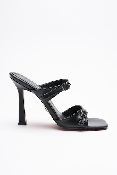 Kadın Çift Bant Tokalı Topuklu Terlik Rona 