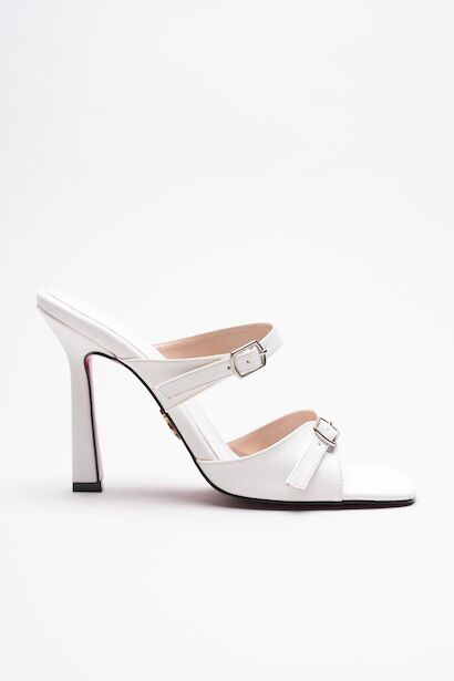 Kadın Çift Bant Tokalı Topuklu Terlik Rona 