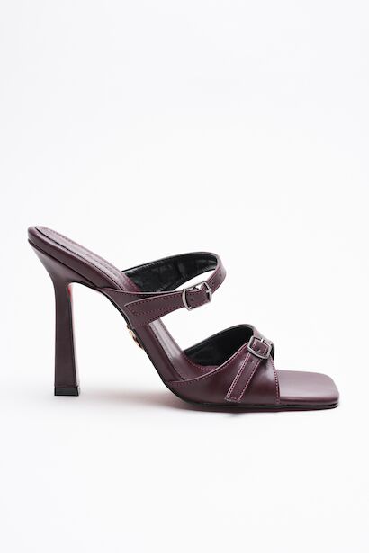 Kadın Çift Bant Tokalı Topuklu Terlik Rona 