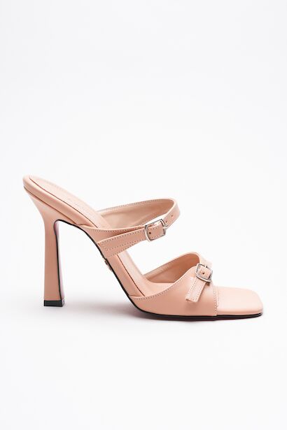 Kadın Çift Bant Tokalı Topuklu Terlik Rona 