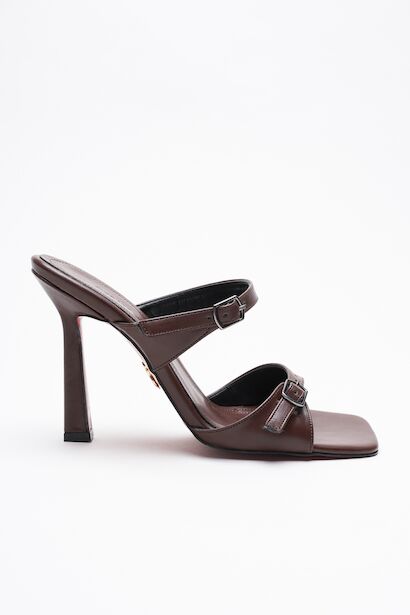 Kadın Çift Bant Tokalı Topuklu Terlik Rona 