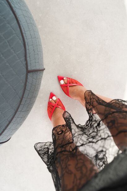 Kadın Burun Açık Fileli Topuklu Terlik Yekta  Kırmızı Rugan 6