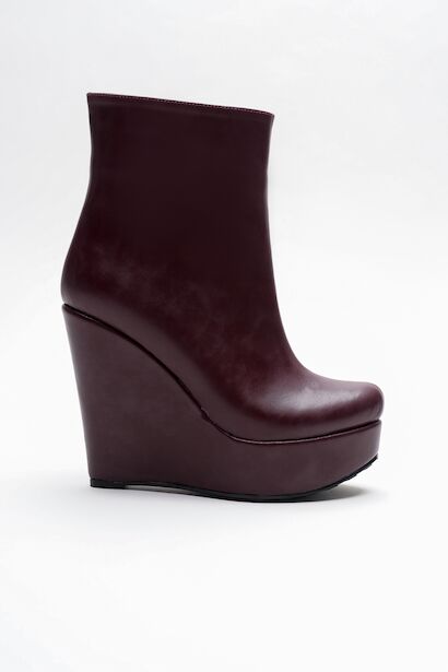 Kadın Fermuarlı Dolgu Topuklu Bot Dainas  Bordo Cilt