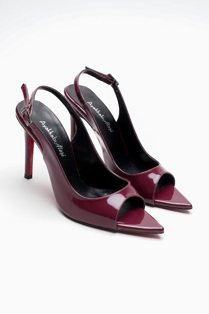 Kadın Burun Arka Açık İnce Topuklu Ayakkabı Acare  Bordo Rugan