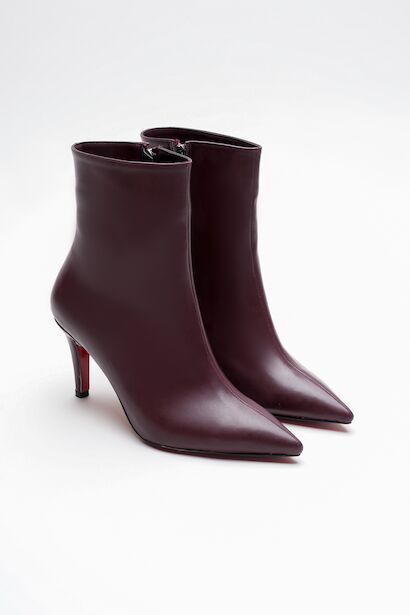 Kadın Kısa Topuklu Sivri Burun Bot Deco  Bordo Cilt