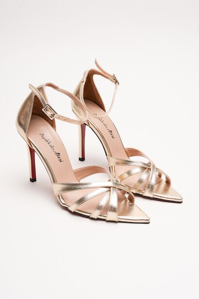 Kadın Özel Tasarım İnce Topuklu Ayakkabı Accosie  Altın Kırışık