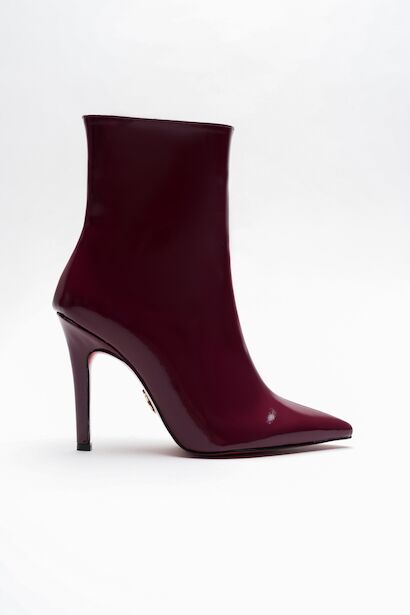 Kadın Sivri Burun Topuklu Bot Togi  Bordo Rugan