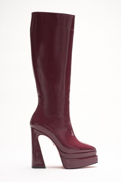 Kadın Çift Platform Sivri Burun Yüksek Topuklu Çizme Cozei  Bordo Rugan