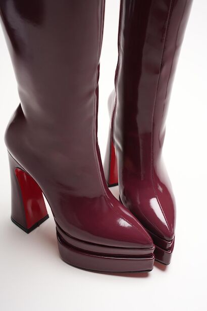 Kadın Çift Platform Sivri Burun Yüksek Topuklu Çizme Cozei  Bordo Rugan 4