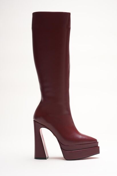 Kadın Çift Platform Sivri Burun Yüksek Topuklu Çizme Cozei  Bordo Cilt
