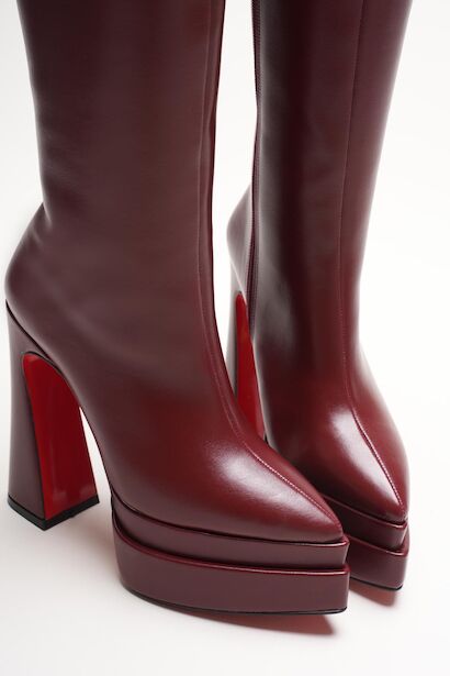 Kadın Çift Platform Sivri Burun Yüksek Topuklu Çizme Cozei  Bordo Cilt 4