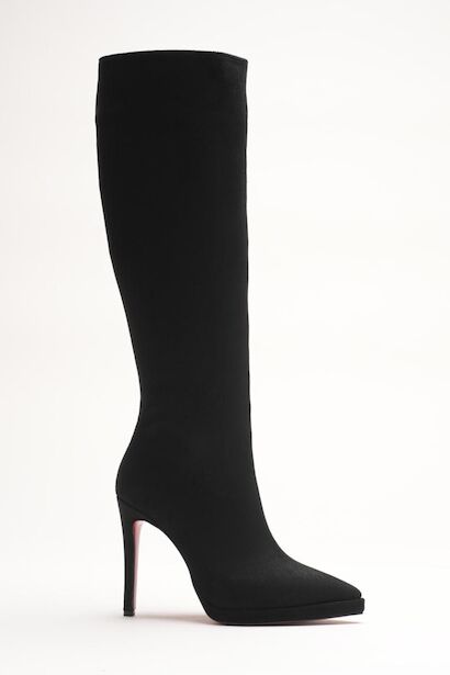 Kadın Diz Altı Kısa Platform Topuklu Çizme Amazen 