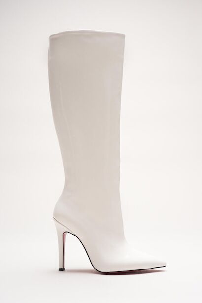 Kadın Sivri Burun Fermuarsız İnce Topuklu Diz Altı Çizme Monias 