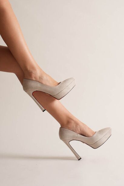 Kadın Özel Tasarım Platform Ayakkabı Siena  Bej Dana Süet 6