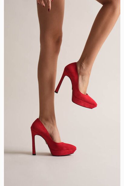 Kadın Özel Tasarım Platform Ayakkabı Siena  Kırmızı Süet 6
