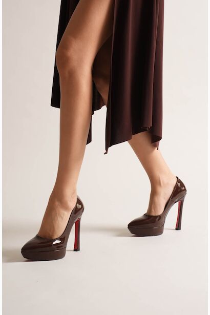 Kadın Özel Tasarım Platform Ayakkabı Siena  Kahverengi Rugan 6