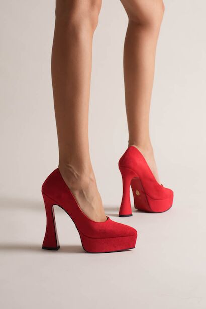 Kadın Özel Tasarım Platform Ayakkabı Mila  Kırmızı Süet 6