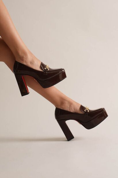 Kadın Platform Tasarım Toka Detaylı Orta Topuklu Ayakkabı Vanera  Kahverengi Rugan 6