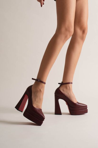 Çift Platform Özel Tasarım Kadın Ayakkabı Rigels  Bordo Cilt 6