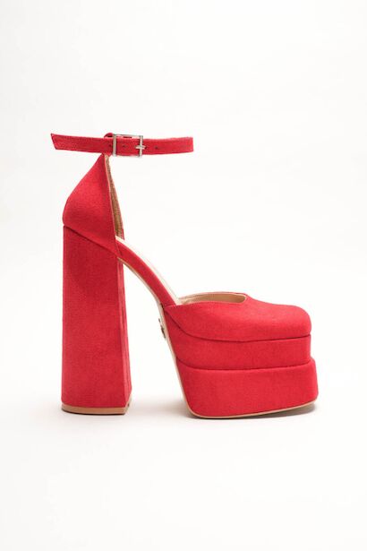 Figo Çift Platformlu Kalın Topuklu Kadın Ayakkabı - Bilekten Bağlamalı Küt Burun Abiye 