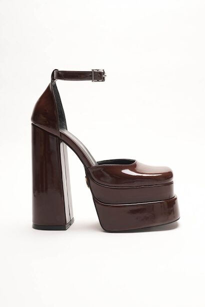 Figo Çift Platformlu Kalın Topuklu Kadın Ayakkabı - Bilekten Bağlamalı Küt Burun Abiye 