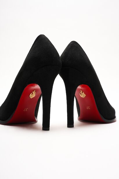 Stiletto Topuklu Ayakkabı Sivri Burun Klasik Abiye Kadın Ayakkabısı Tokyo  Siyah Süet 4