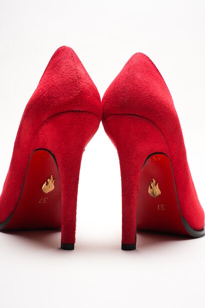 Stiletto Topuklu Ayakkabı Sivri Burun Klasik Abiye Kadın Ayakkabısı Tokyo  Kırmızı Süet 4