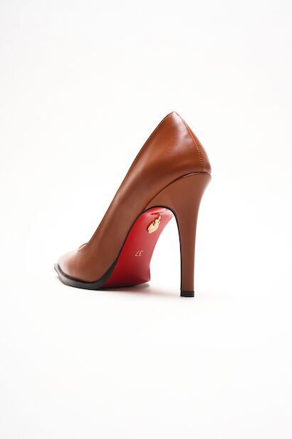 Stiletto Topuklu Ayakkabı Sivri Burun Klasik Abiye Kadın Ayakkabısı Tokyo  Taba Cilt 4