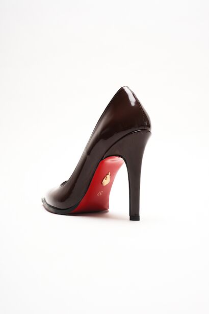 Stiletto Topuklu Ayakkabı Sivri Burun Klasik Abiye Kadın Ayakkabısı Tokyo  Kahverengi Rugan 4