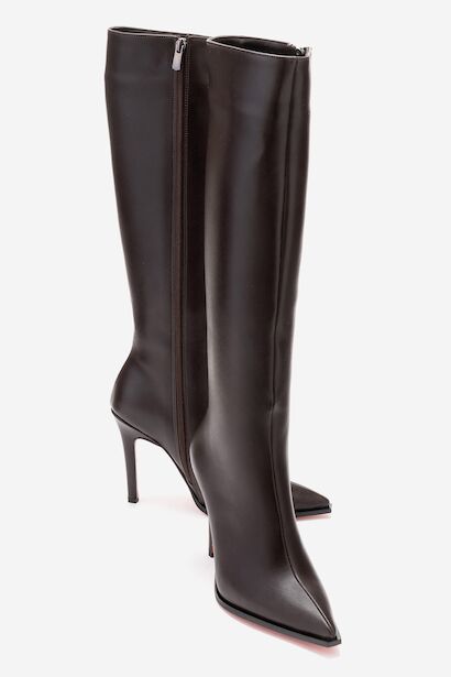 Kadın Diz Altı Fermuarlı İnce Topuklu Çizme Yoran 