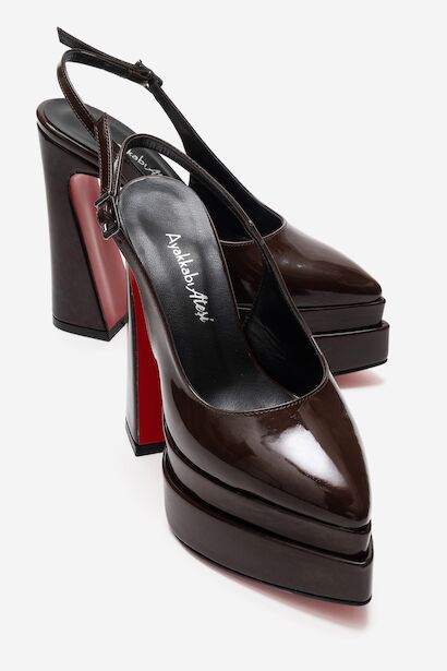 Kadın Arkası Açık Sivri Burun Çift Platform Yüksek Topuklu Ayakkabı Medelo 