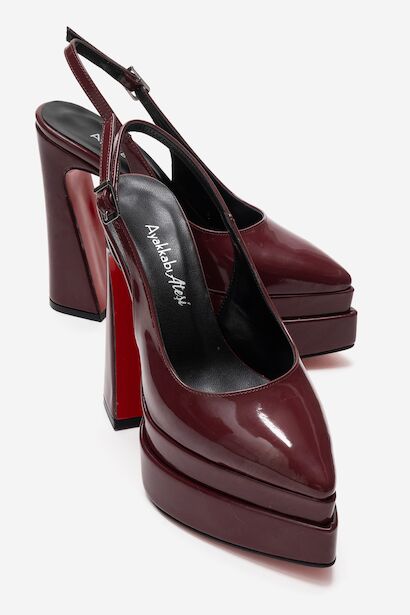 Kadın Arkası Açık Sivri Burun Çift Platform Yüksek Topuklu Ayakkabı Medelo 