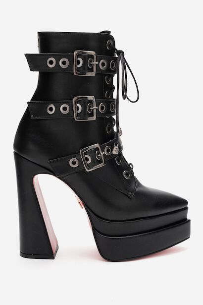 Kadın Üç Tokalı Sivri Burun Yüksek Topuklu Fermuarlı Bot Rugani 