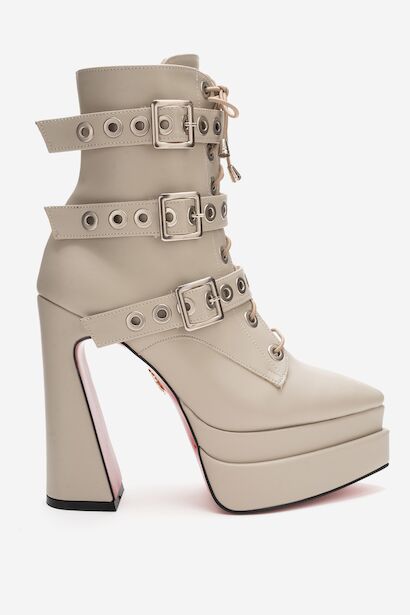 Kadın Üç Tokalı Sivri Burun Yüksek Topuklu Fermuarlı Bot Rugani 