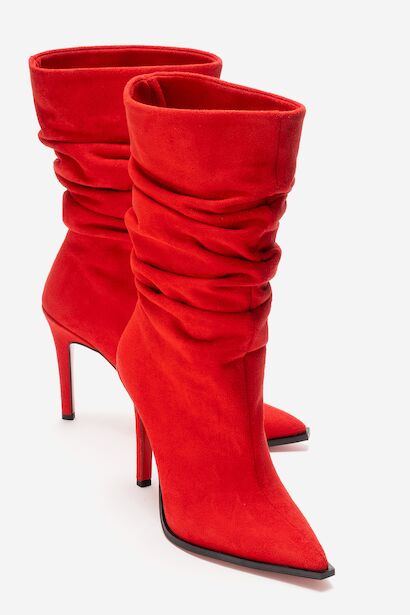 Büzgülü Kadın Bot Sivri Burun İnce Topuklu Körüklü Şık Çizme Stane 