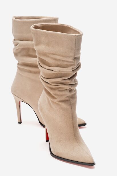 Büzgülü Kadın Bot Sivri Burun İnce Topuklu Körüklü Şık Çizme Stane 